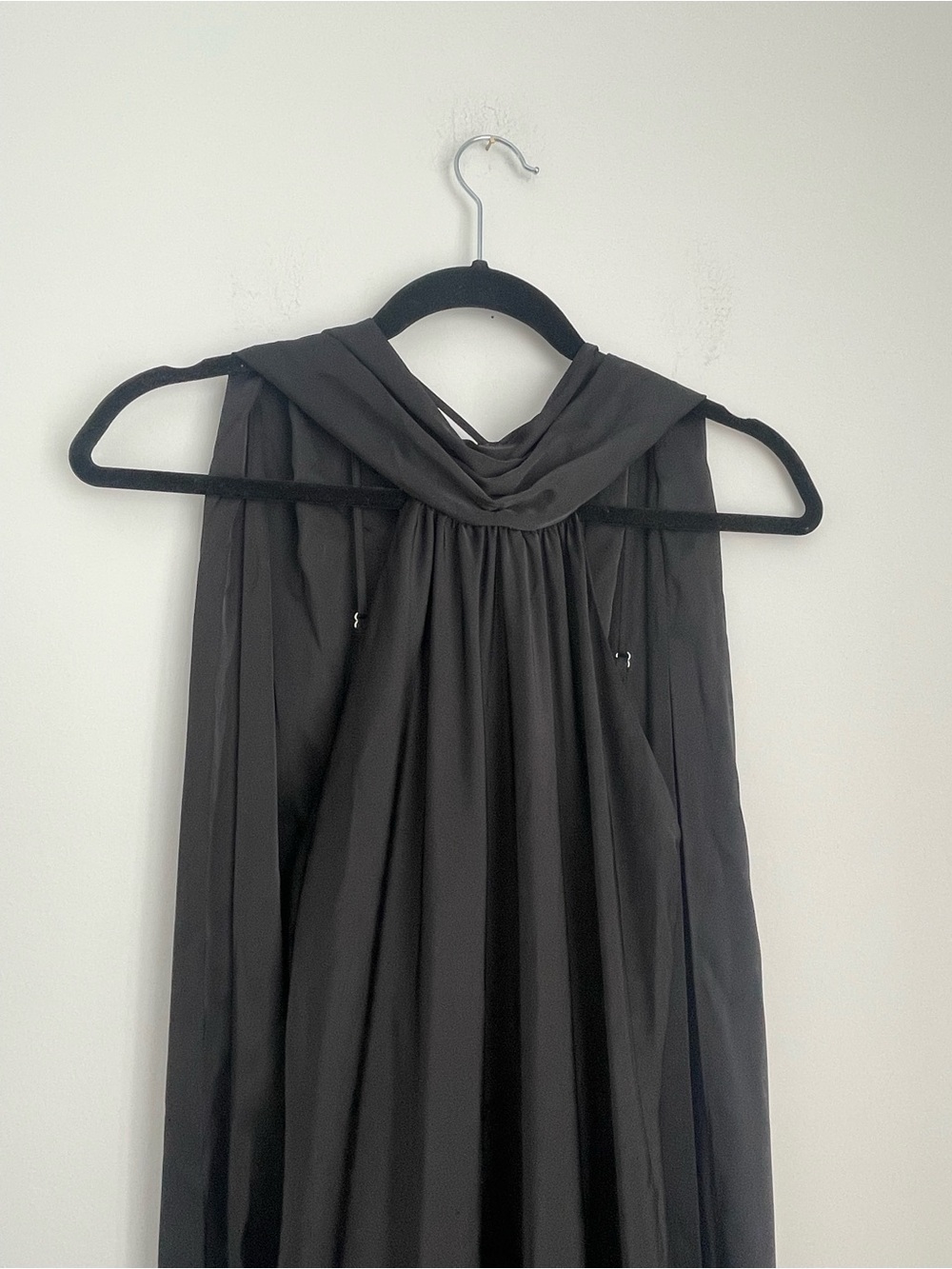 Women's Black Sleeveless Satin Floor Length Halter Dress Scarf Detail